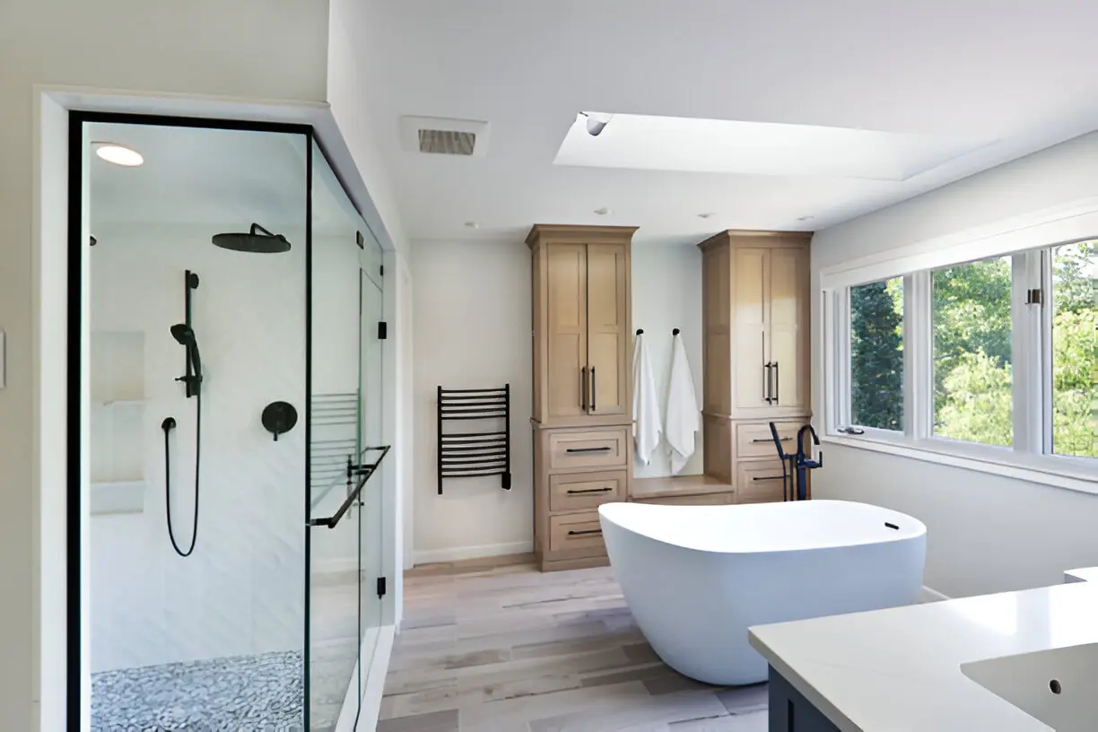 General Contractor in Lakeway upgrading a lakefront bathroom with luxury fixtures and design